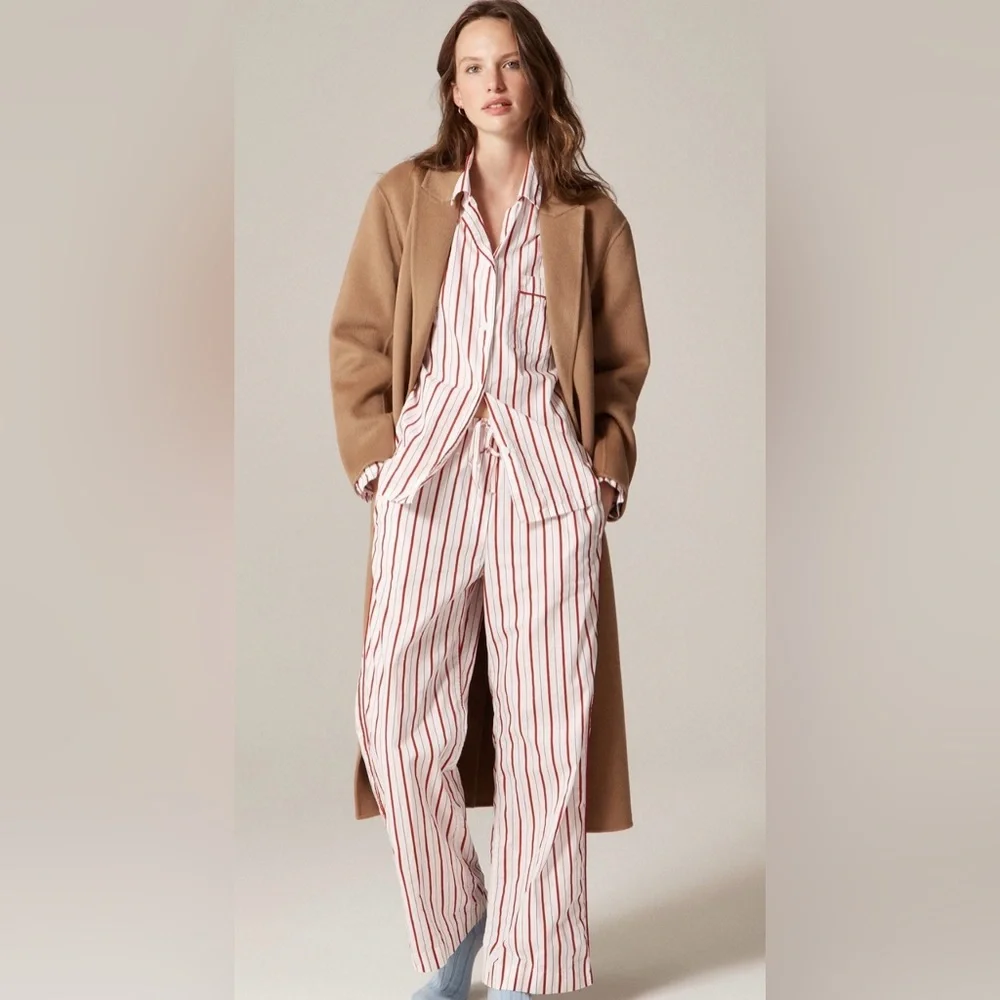 NWT J. Crew Cotton Poplin Long-Sleeve Pajama Pant Set Red Peppermint Stripe, XXL - Picture 2 of 7